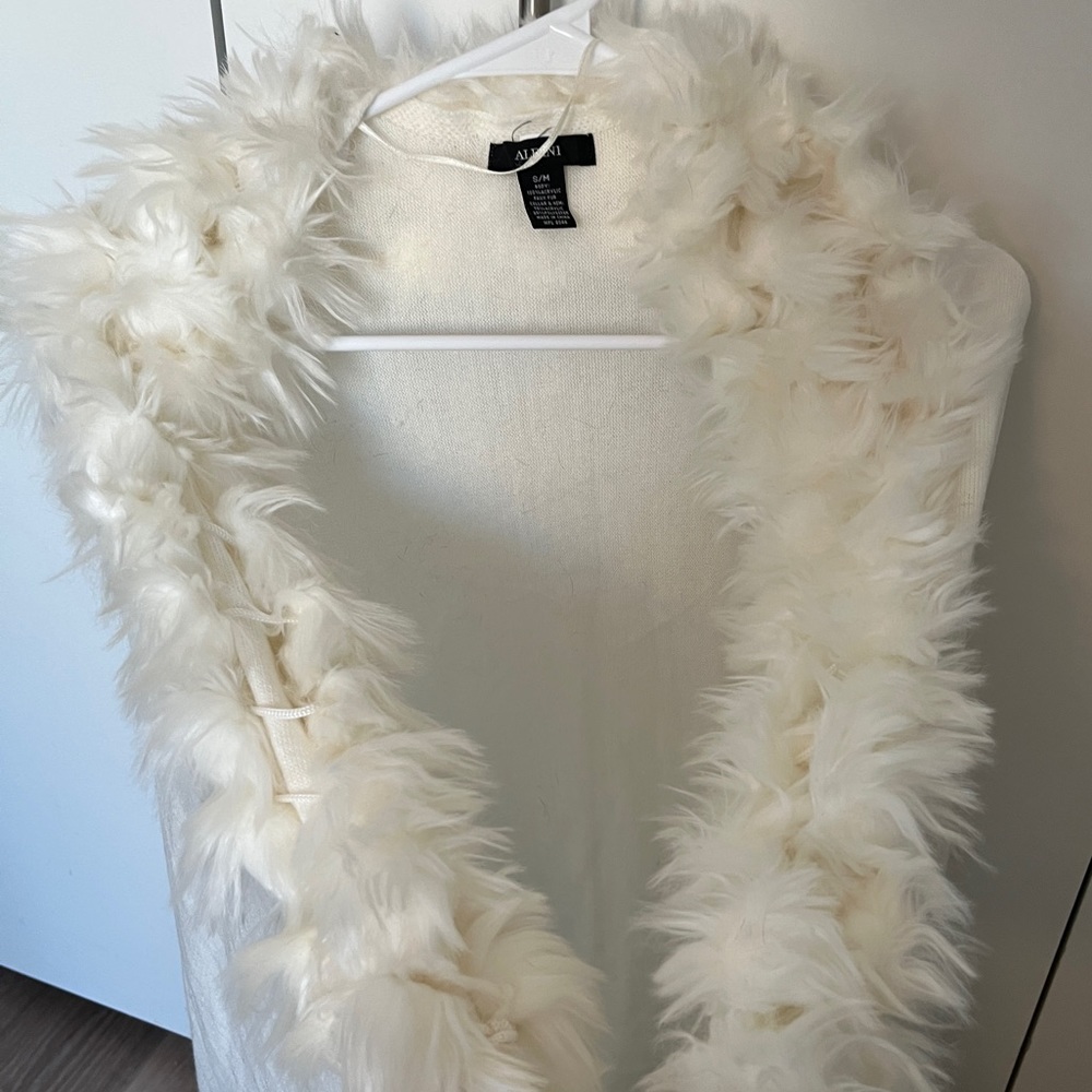 Alfani Winter White Faux Fur w/ Pom-Poms Scarf Shawl